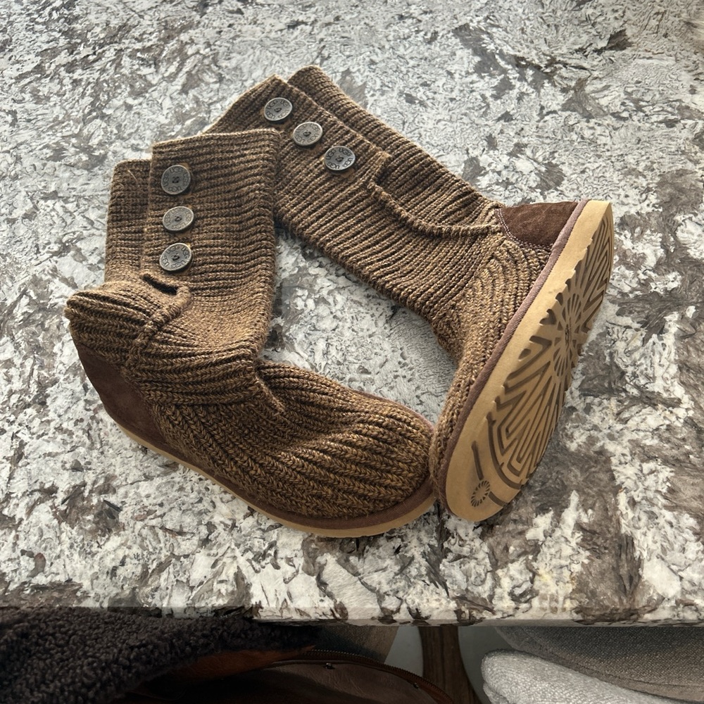 UGG Chocolate Knit Boots with Button Accents